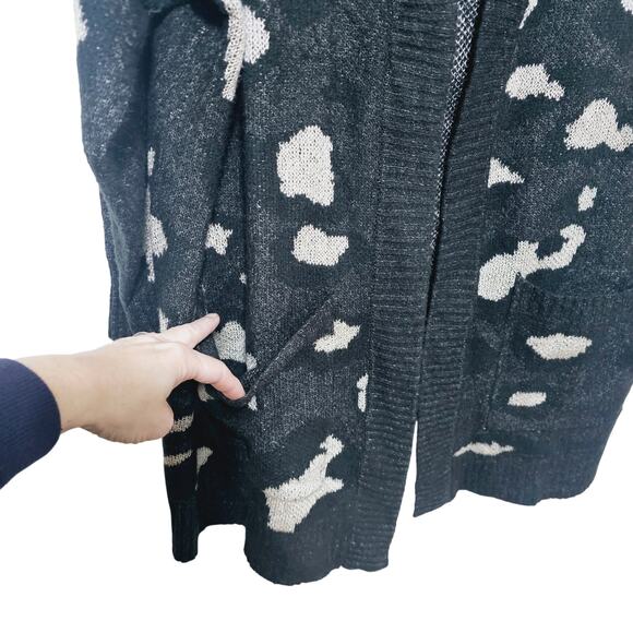 Lane Bryant Cardigan Women's Plus Sz 22/24 Open Front Black Animal Print Pockets - Picture 4 of 7